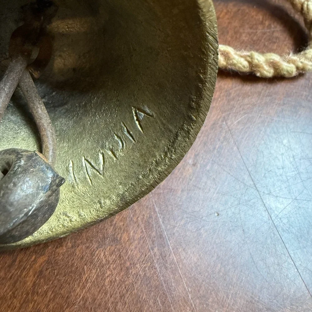 vintage indian brass hanging‎ bells lot of 4 hand engraved boho farmhouse decor